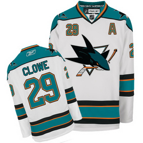 Fashion San Jose Sharks 29 Ryane Clowe White NHL Hockey Jersey